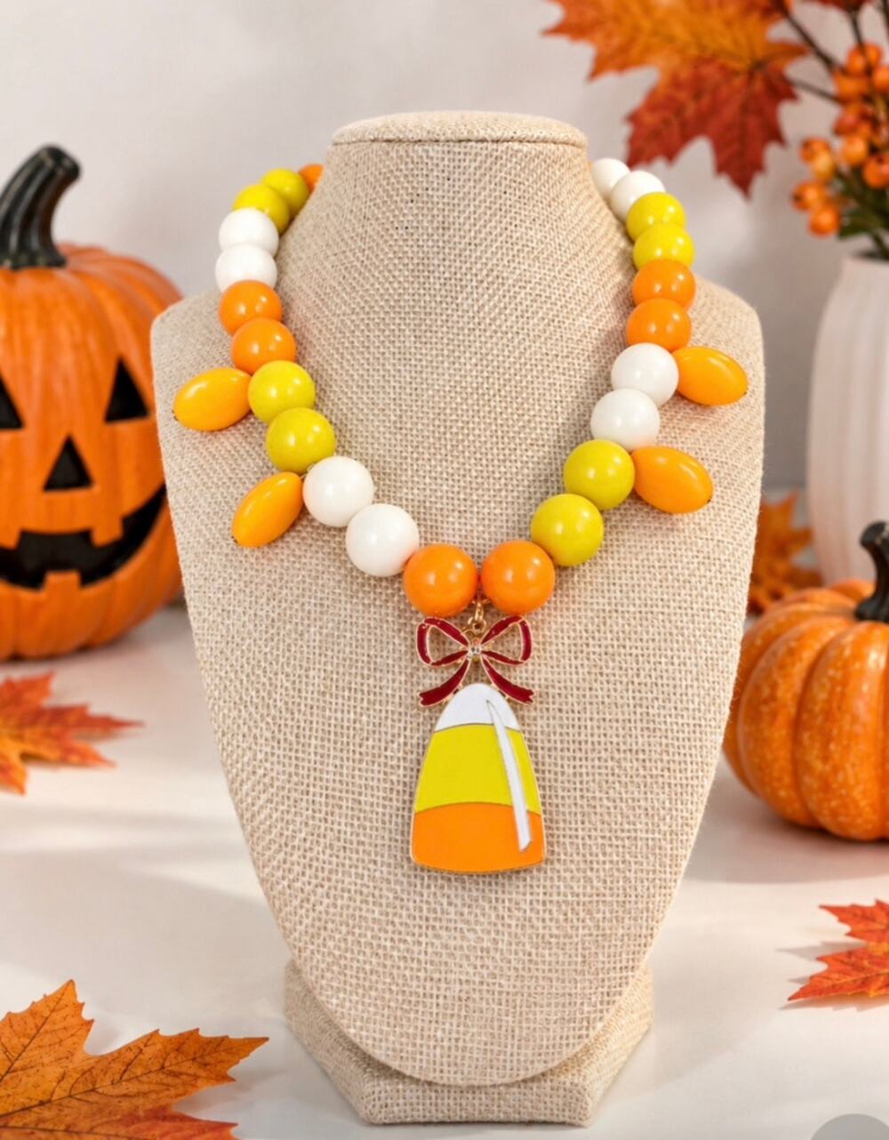 Candy Corn Chuncky Beaded Halloween Necklace New
